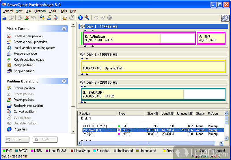 Thorough management of different files - Screenshot of Partition Magic