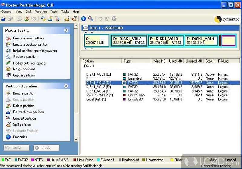 Easily divide your drive into multiple partitions - Screenshot of Partition Magic