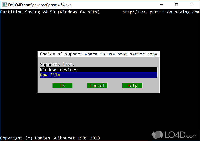 Partition Saving: User interface - Screenshot of Partition Saving