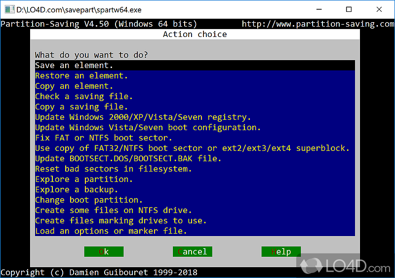 Save, restore and copy hard-drives, partitions, floppy disks, and DOS devices - Screenshot of Partition Saving