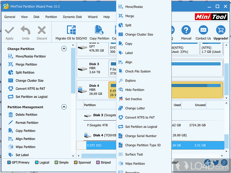 Thoroughly manage your storage devices - Screenshot of MiniTool Partition Wizard Free