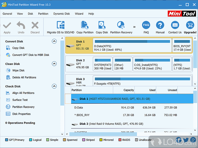 Keep home computer's hard disk drive of errors and manage its partitions - Screenshot of MiniTool Partition Wizard Free