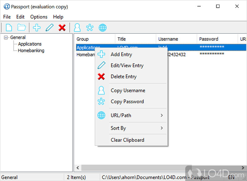 Simple interface with only a few features - Screenshot of PassPort