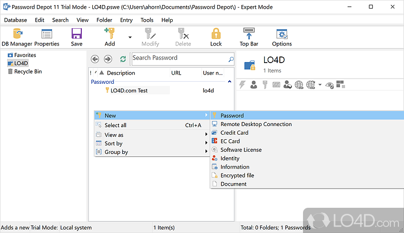 Manage data and resort to handy tools - Screenshot of Password Depot