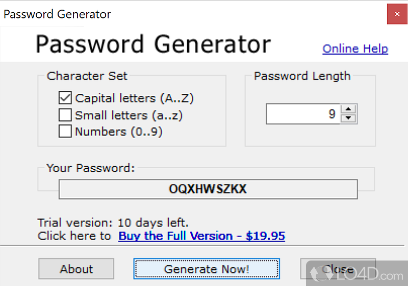 Generate complex passwords and securely store them - Screenshot of Password Generator