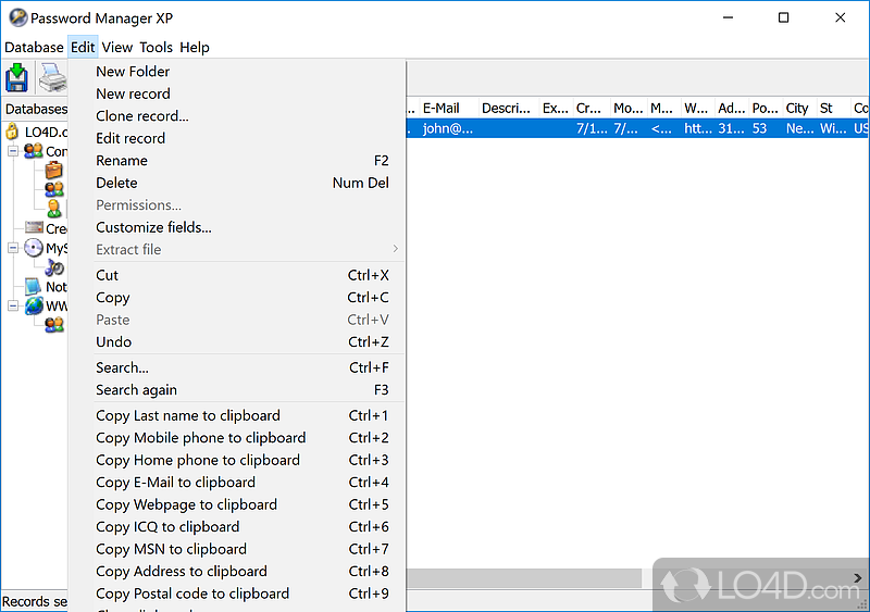 Password Manager XP: User interface - Screenshot of Password Manager XP