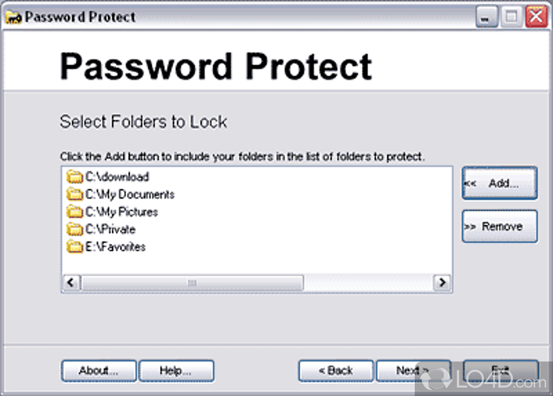 Password Protect: User interface - Screenshot of Password Protect