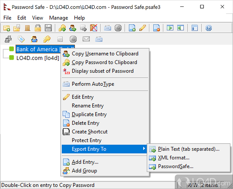 Free, comprehensive password manager - Screenshot of Password Safe