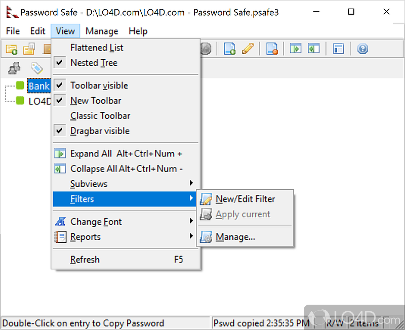 Find all the password-protected or encrypted files on a PC or over the network - Screenshot of Password Safe