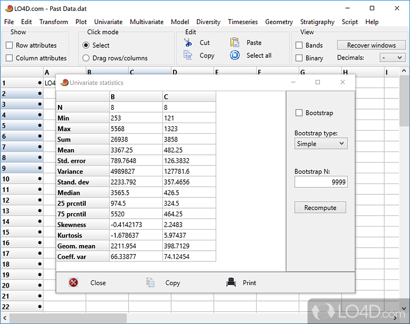 Design plots and calculate statistical indicators in your own way - Screenshot of PAST