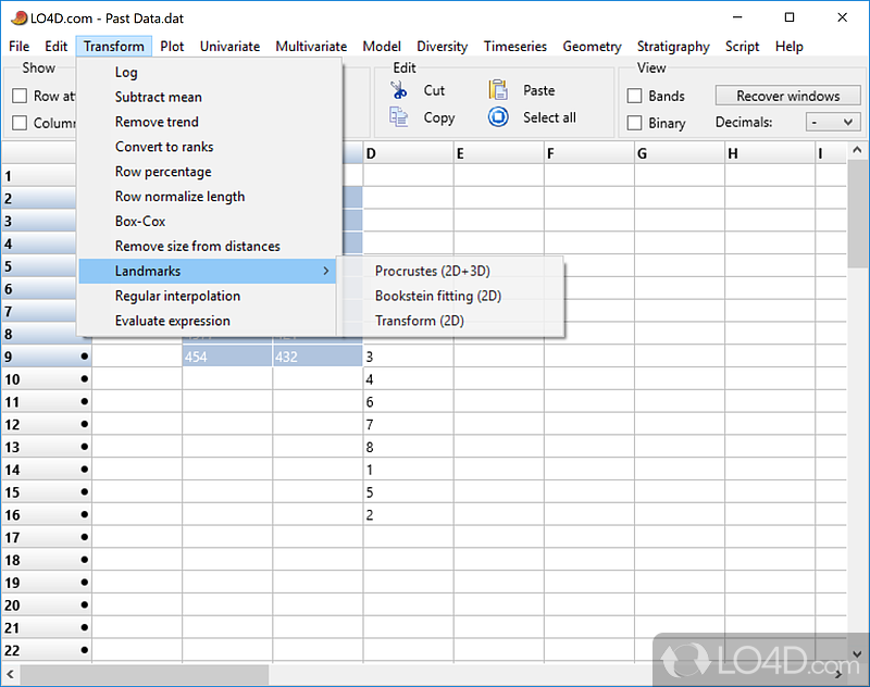 Plotting, analysis and manipulation of scientific data - Screenshot of PAST