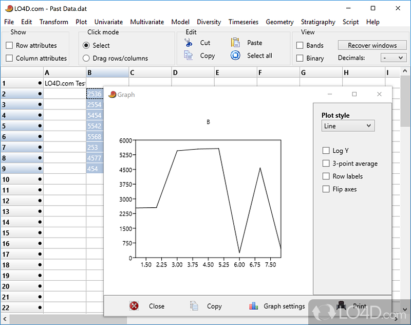 Process statistical data, generate graphs and calculate various statistical indicators - Screenshot of PAST