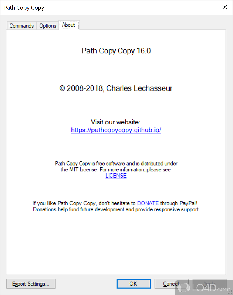 Path Copy Copy: User interface - Screenshot of Path Copy Copy
