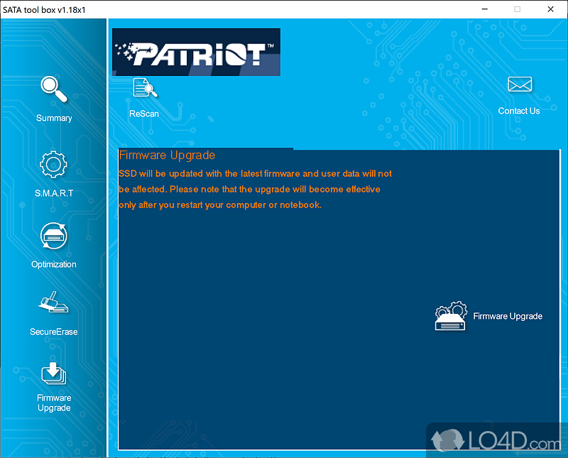 An SSD optimization tool with limited use - Screenshot of Patriot SATA Toolbox