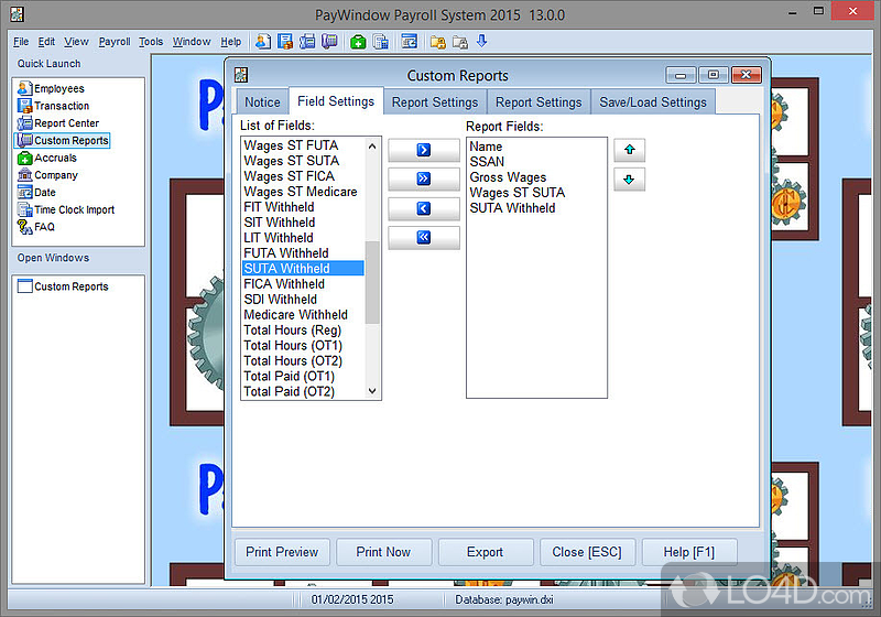 PayWindow Payroll System: User interface - Screenshot of PayWindow Payroll System