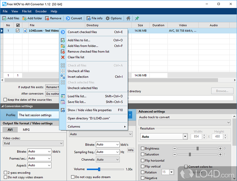 Converts MOV and QT files to AVI or MPG - Screenshot of Pazera Free MOV to AVI Converter