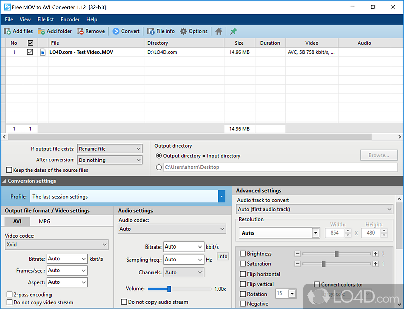 Conversion from MOV and QT to AVI or MPEG - Screenshot of Pazera Free MOV to AVI Converter