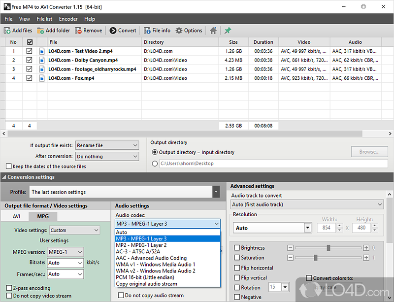 Testing its performance - Screenshot of Pazera Free MP4 to AVI Converter