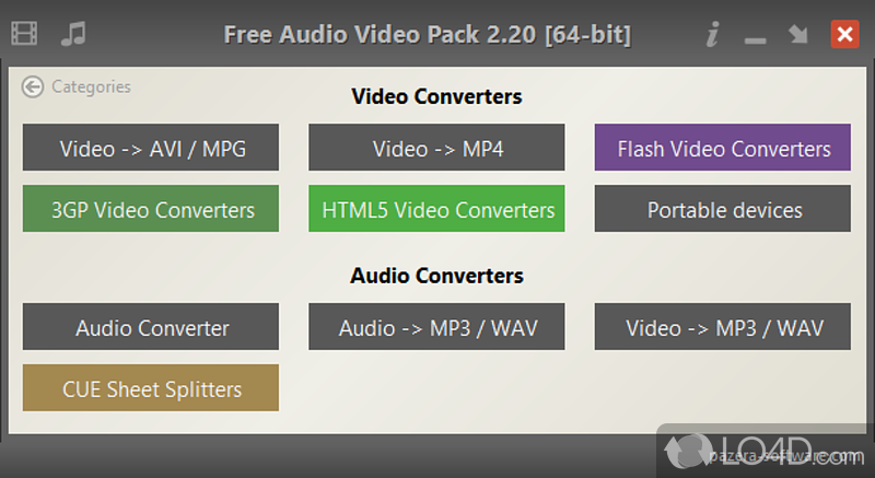 Convert videos or audio tracks to multiple other formats and adjust the settings for the output files using this app suite - Screenshot of Pazera Free Audio Video Pack