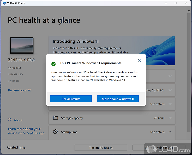 Check for Windows 11 compatibility - Screenshot of PC Health Check