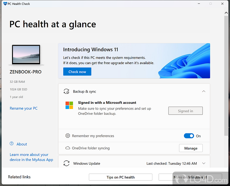 Check if PC is compatible with the soon-to-be-released Windows 11 - Screenshot of PC Health Check