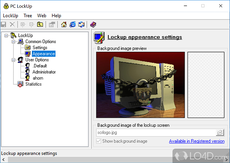 PC LockUp: User interface - Screenshot of PC LockUp