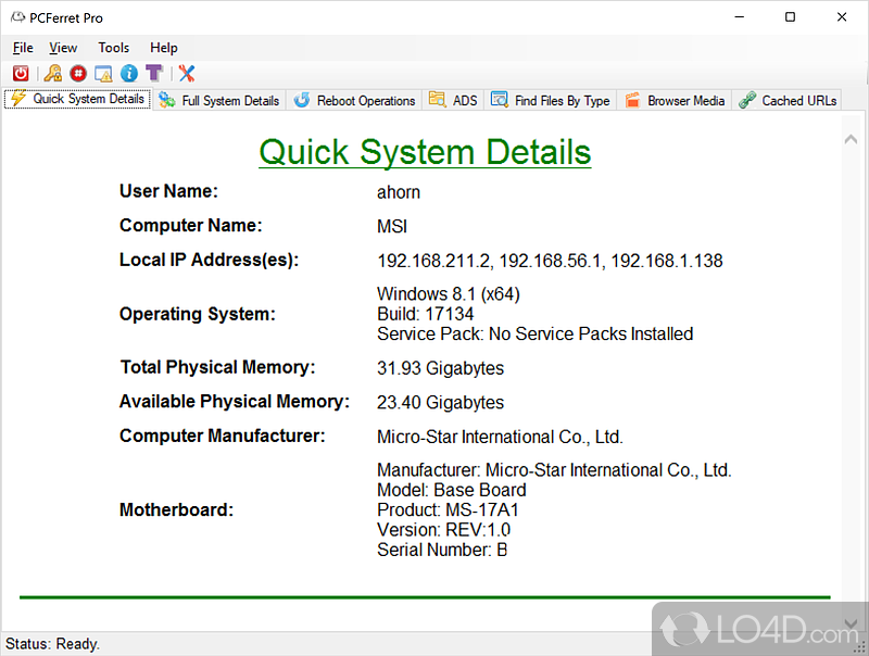 All-around system information app with several modules - Screenshot of PCFerret Pro