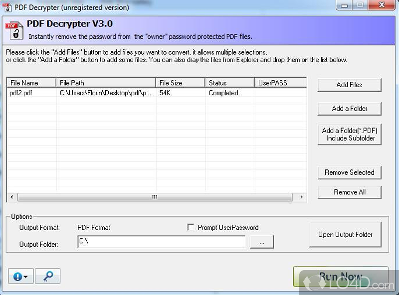 Tool can be used to decrypt any password secured PDF document - Screenshot of PDF Decrypter