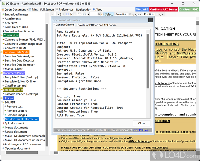 PDF Multitool: User interface - Screenshot of PDF Multitool