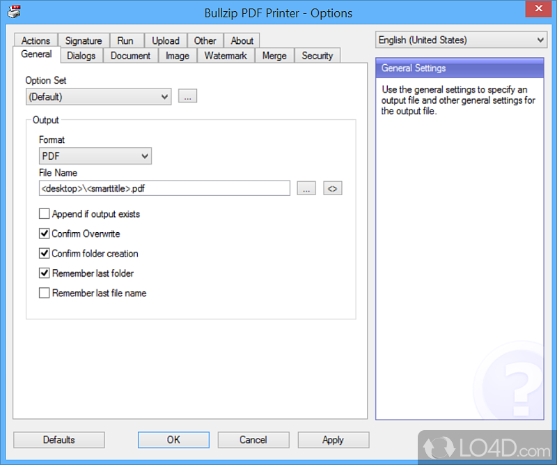 Metadata editing operations, watermarks, and other handy tools - Screenshot of Bullzip Free PDF Printer