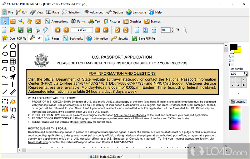 Piece of software that can view and print PDF files or send them as email attachments - Screenshot of PDF Reader