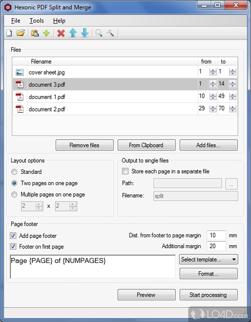 Extracts pages from PDF files, combines PDF files, change the order of the pages - Screenshot of PDF Split and Merge