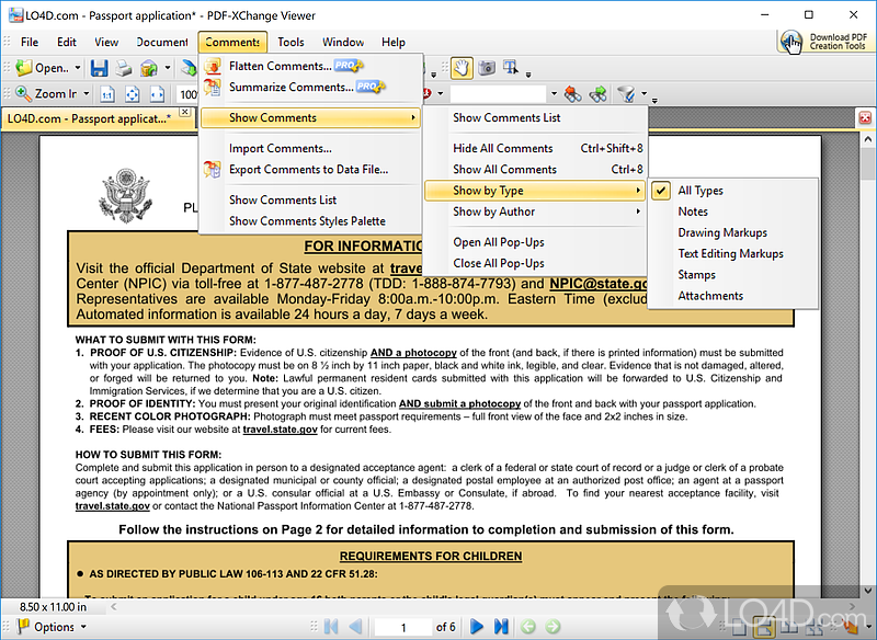 PDF-XChange Viewer: Editing options - Screenshot of PDF-XChange Viewer