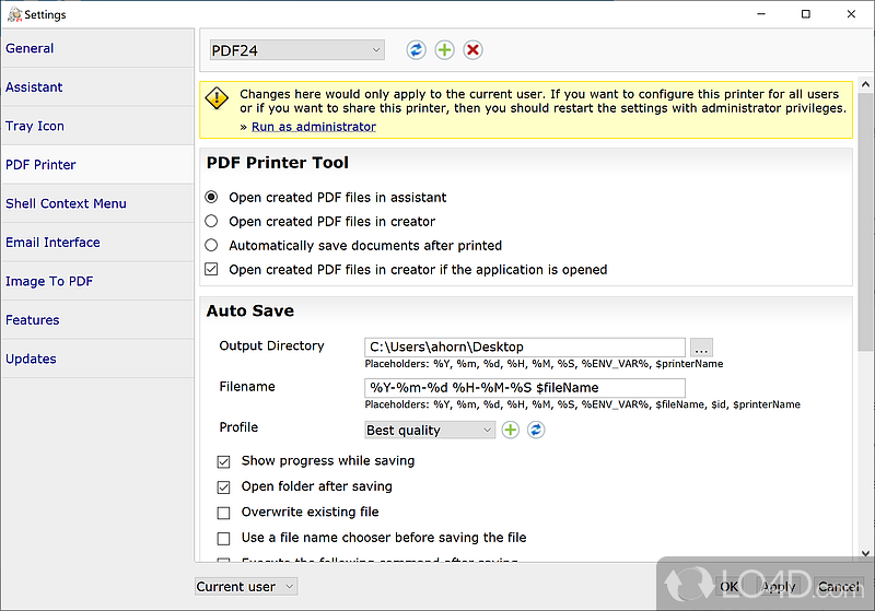 PDF printer which acts as a virtual printer that outputs to a PDF file - Screenshot of PDF24 Creator