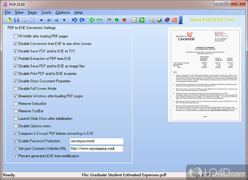 Convert PDF items to EXE files, making PDFs readable on any computer without Adobe software - Screenshot of PDF2EXE