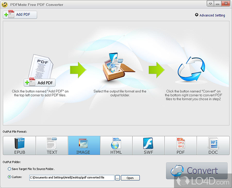 Allows users to easily convert a variety of common text - Screenshot of PDFMate Free PDF Converter