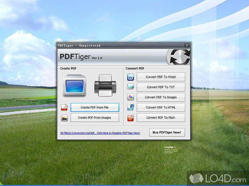 Software app that enables users to create PDF files from various other types of documents - Screenshot of PDFTiger