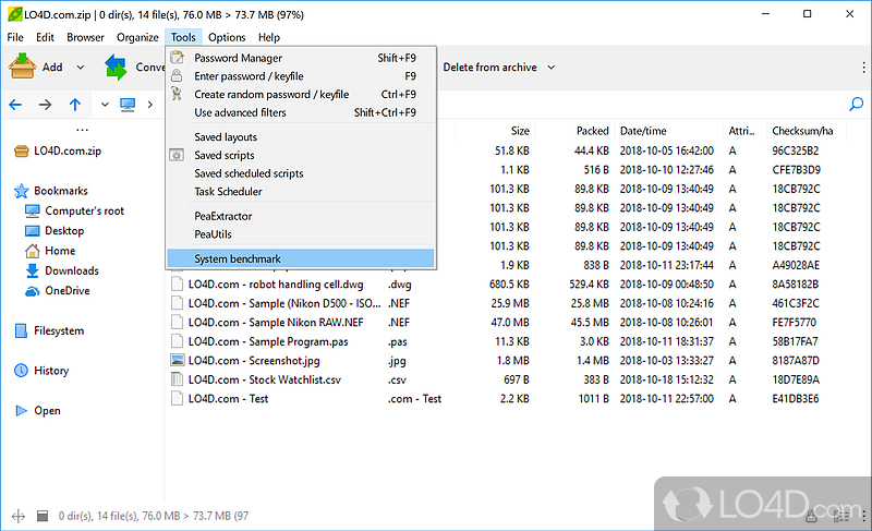 Free tool for creating and opening ZIP files quickly and easily - Screenshot of PeaZip