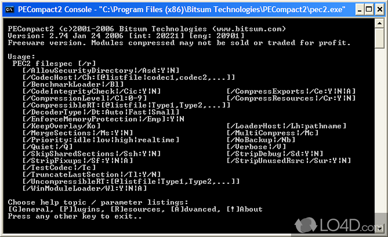 Compresses win32 modules while leaving them fully functional - Screenshot of PECompact