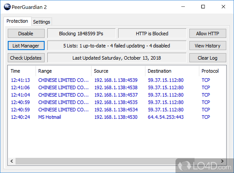 Customizable firewall - Screenshot of PeerGuardian