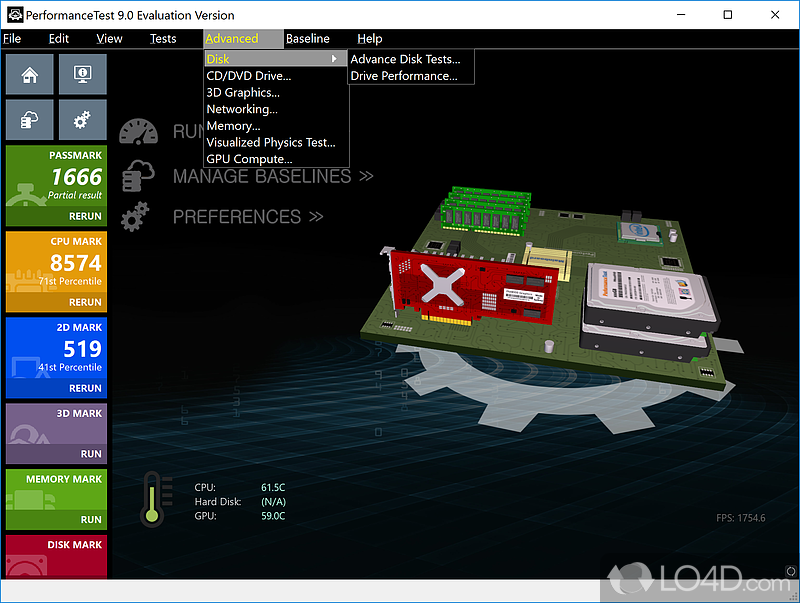 Benchmark a PC using a variety of different speed tests - Screenshot of PerformanceTest