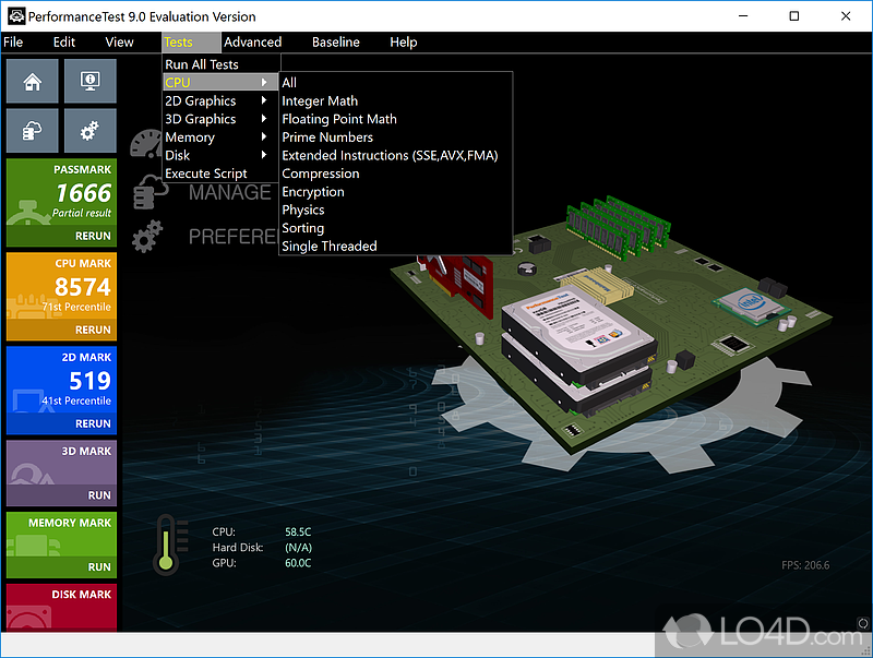 PC speed testing and benchmarking - Screenshot of PerformanceTest