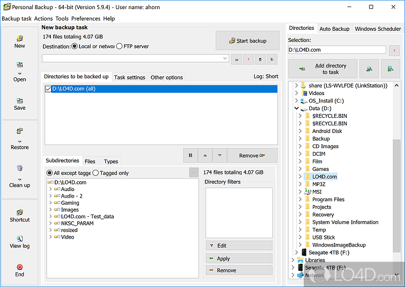 Perform backups of important files and folders on demand or on schedule - Screenshot of Personal Backup