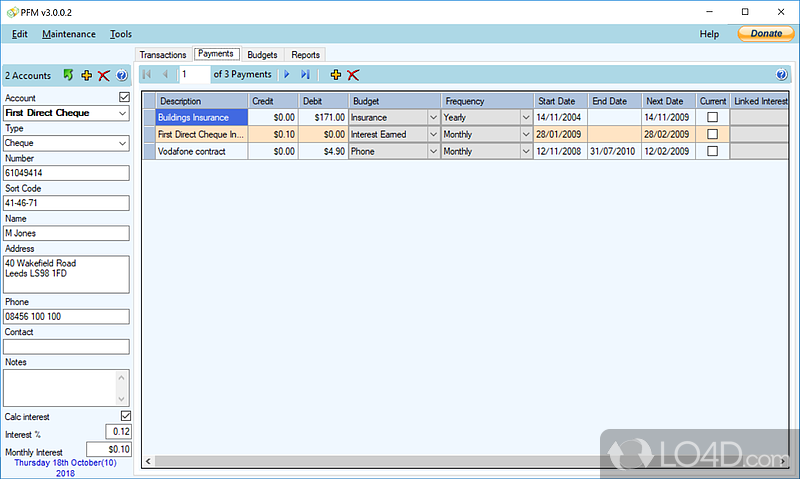 Manage finances by recording transaction and budget information - Screenshot of PFM - Personal Finance Manager