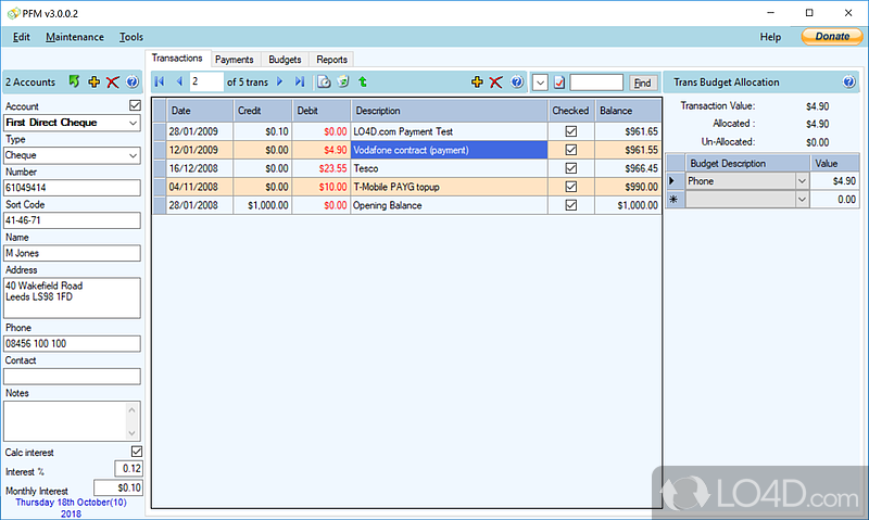 Personal Finance Manager is designed to assist individuals, families - Screenshot of PFM - Personal Finance Manager
