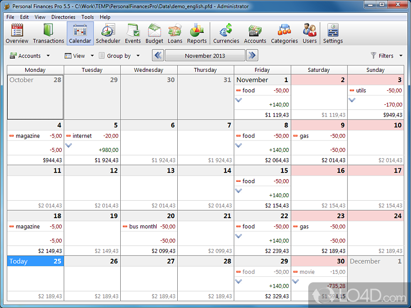 Alzex Finance Free: User interface - Screenshot of Alzex Finance Free