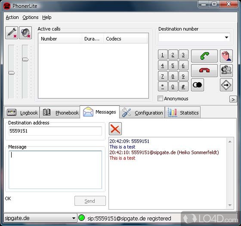 Organized interface for efficient navigation - Screenshot of PhonerLite