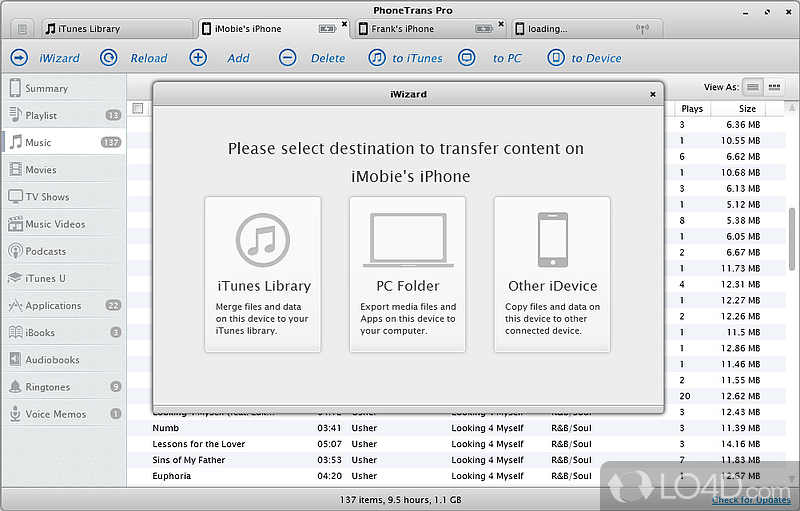 Transfer iPhone to Computer, iTunes & iPhones - Screenshot of PhoneTrans Pro