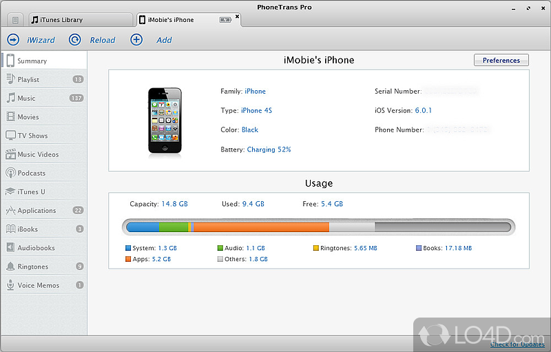 Seamlessly transfer file between iDevices and PCs - Screenshot of PhoneTrans Pro