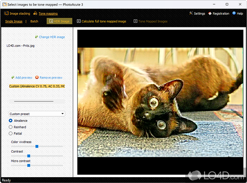 Preview options and camera parameters - Screenshot of PhotoAcute Studio